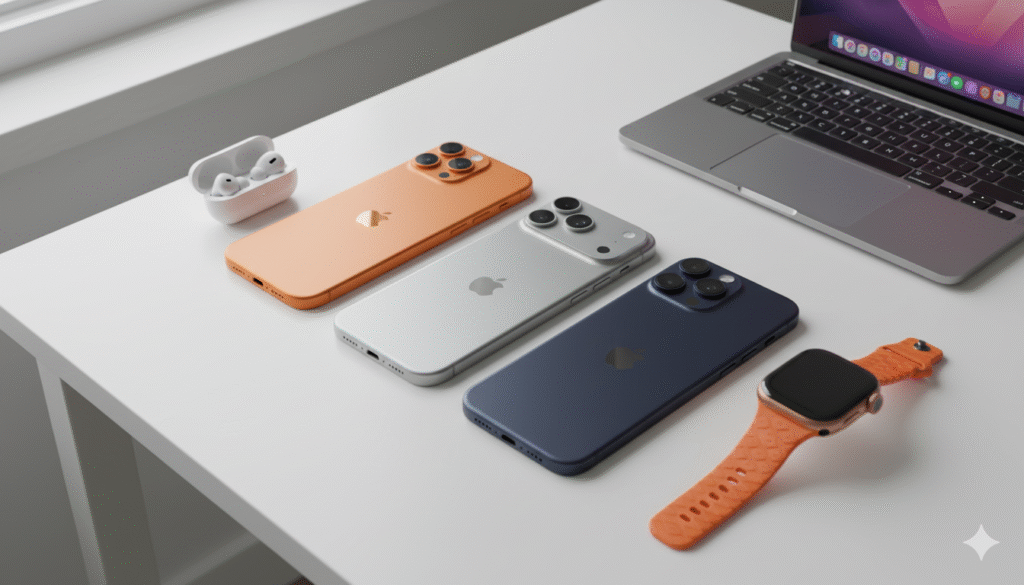 Flat-lay of latest iPhone models — ready to compare models below.